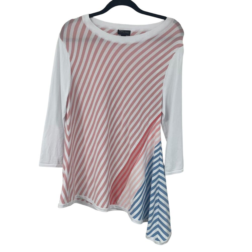Carlisle Collection Asymmetrical Striped Knit Top Womens Large